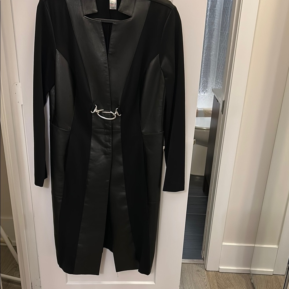 Joseph Ribkoff Black elegant, fake leather & cloth evening Jacket 2 pockets